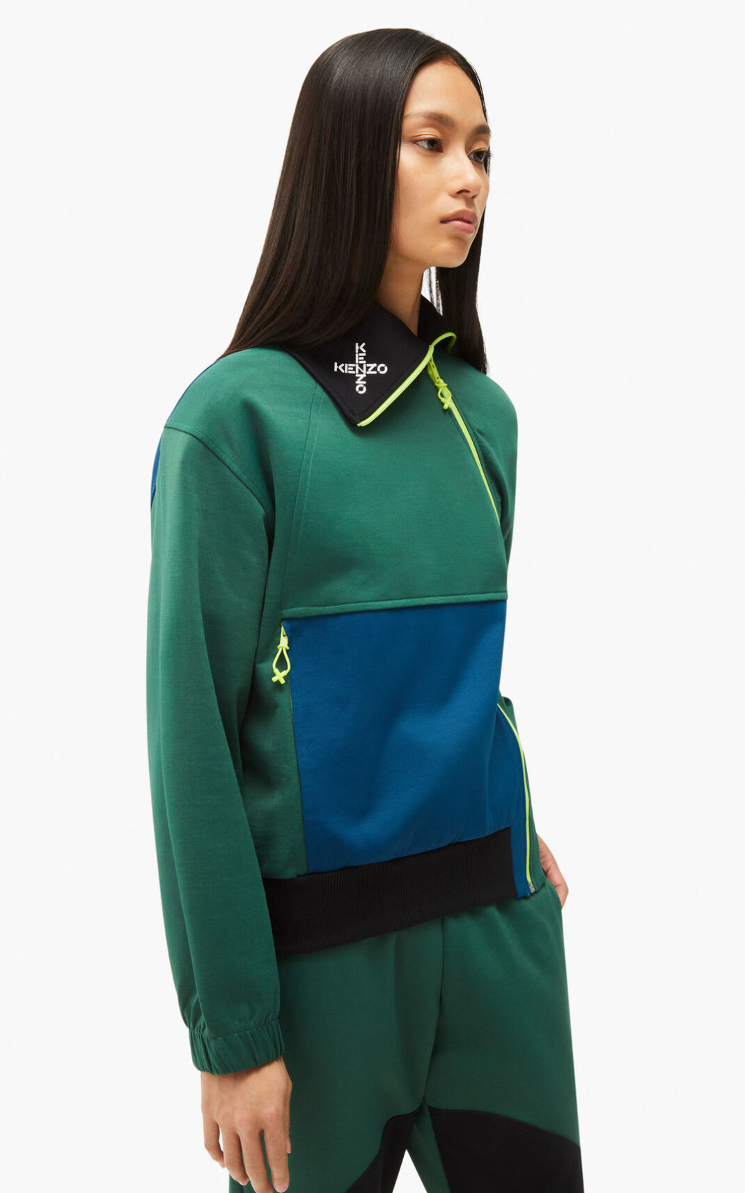 Kenzo Sport Zip Sweatshirt Bayan Koyu Yeşil | 8692-KHUXC